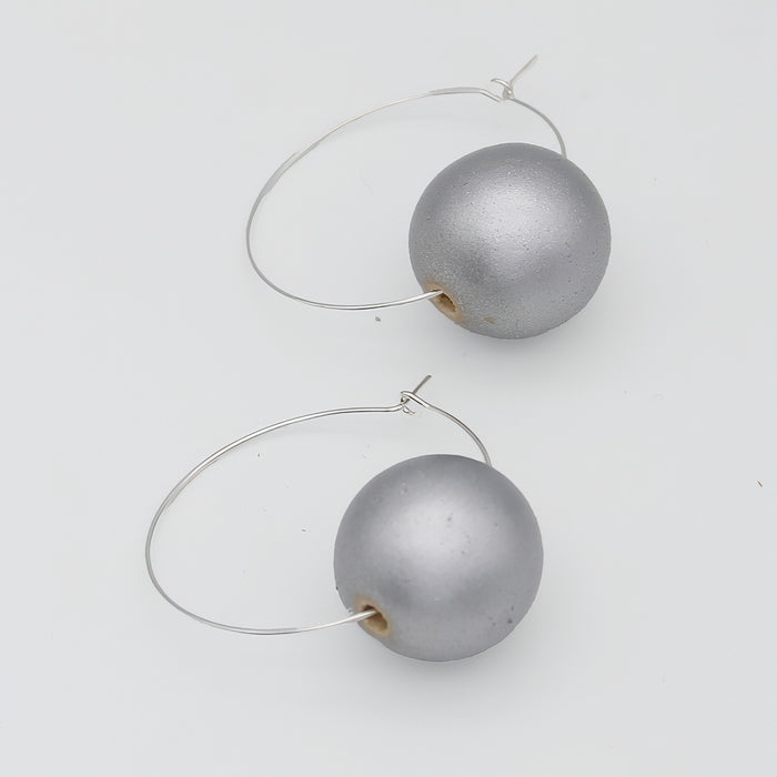 Silver Ball Hoop Dangle Earring - Sylca Designs - Chunky Jewelry