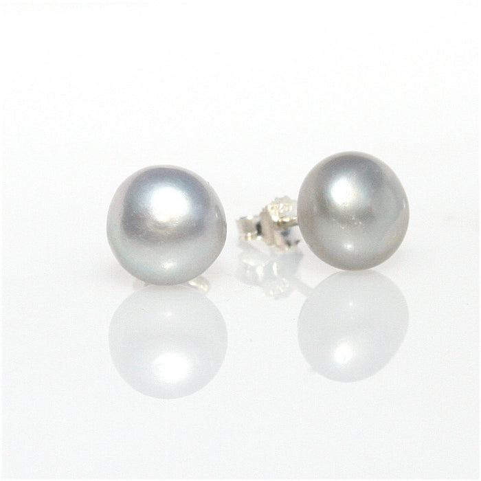 A pair of silver pearl 10mm stud earrings set in sterling silver