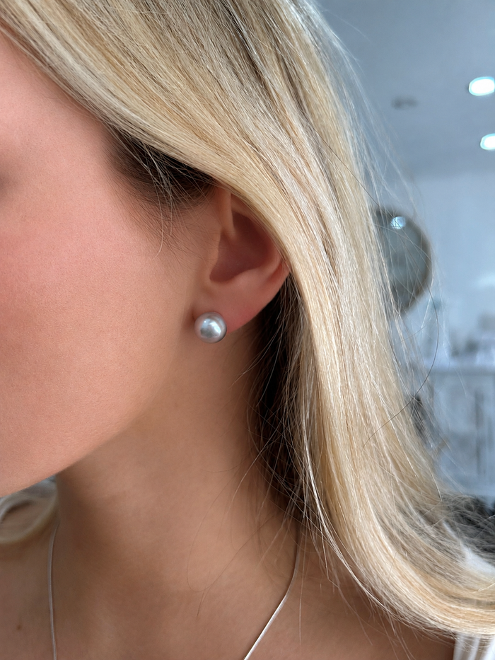 Silver Pearl Studs 10mm set in Sterling Silver | Genuine Freshwater Pearls