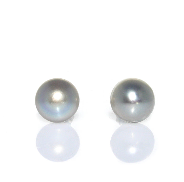 silver pearl 12mm studs set in sterling silver