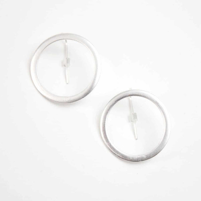 Silver Round Lea Earrings - Sylca Designs - Chunky Jewelry