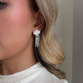 Golden shell cascade pearl earrings worn with freshwater pearl strands and gold vermeil shell stud Australian jewellery