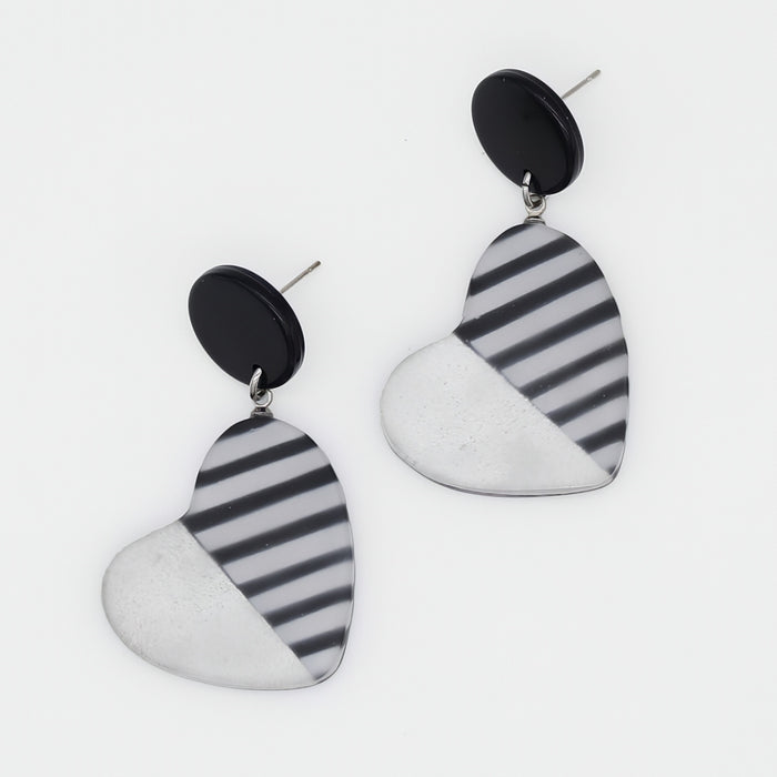 Silver Stripe Frosted Heartstrings Earring - Sylca Designs - Chunky Jewelry