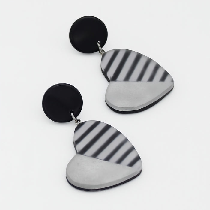 Silver Stripe Frosted Heartstrings Earring - Sylca Designs - Chunky Jewelry