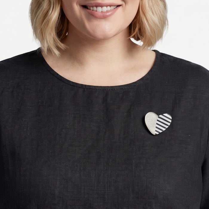 Silver Stripe Heart Brooch