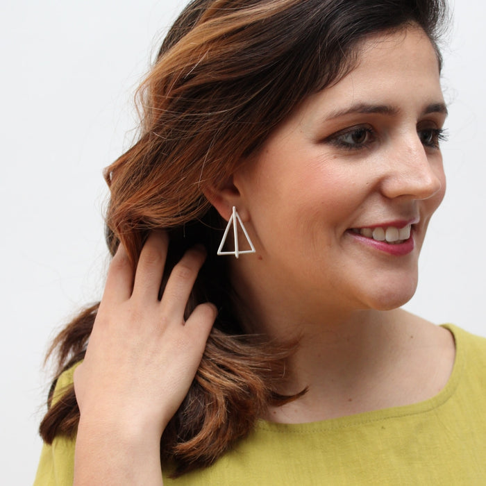 Silver Triangle Earrings - Sylca Designs - Chunky Jewelry
