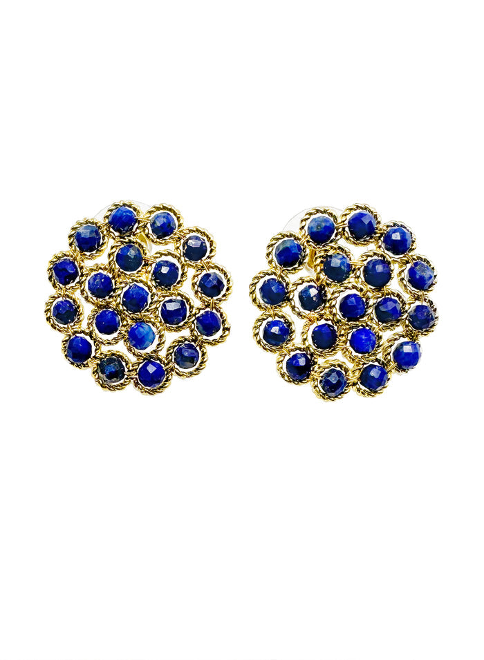 Simple Round Lapis Stud Earrings KE008 - FARRA