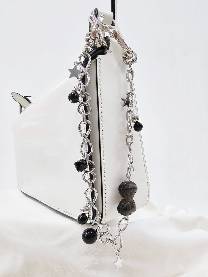 Smoky Quartz Bowknot With Black Obsidian Silver Chain Bag