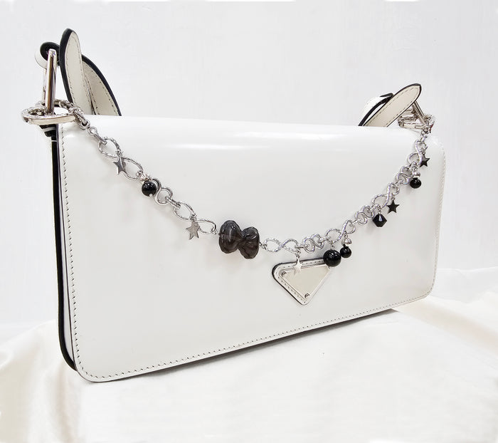 Smoky Quartz Bowknot With Black Obsidian Silver Chain Bag