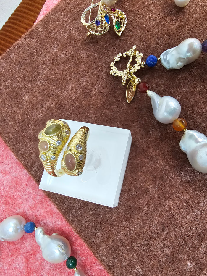 Snake Shape Inspired Gemstone Setting Open Band Ring SR011