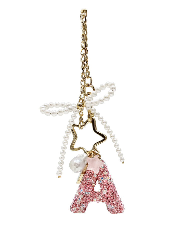 Sparkling Rhinestone Initial Letter With Pearls Bag Charm