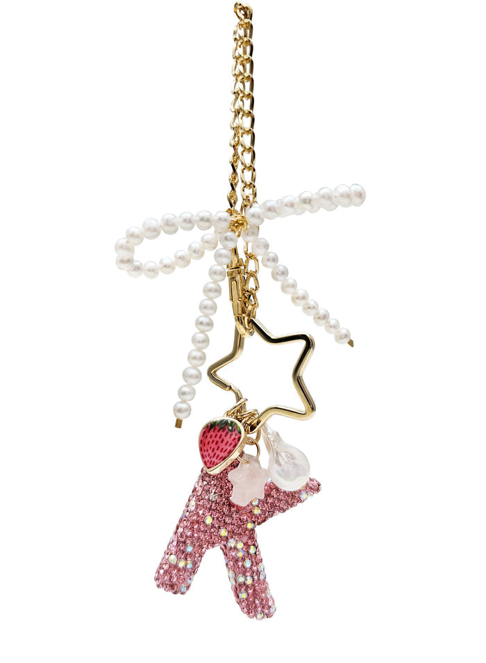 Sparkling Rhinestone Initial Letter With Pearls Bag Charm