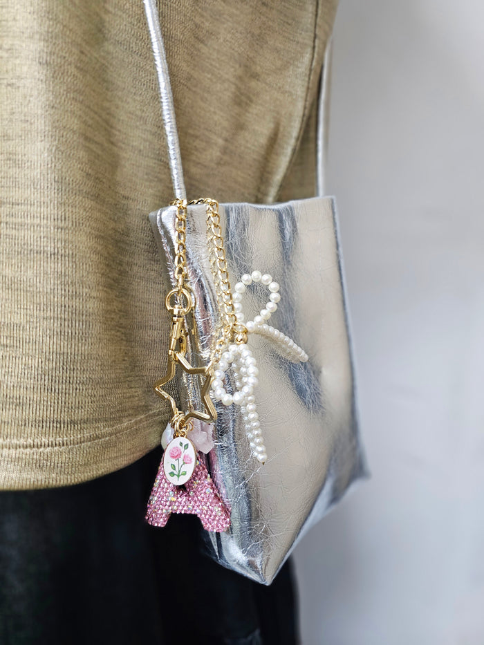 Sparkling Rhinestone Initial Letter With Pearls Bag Charm