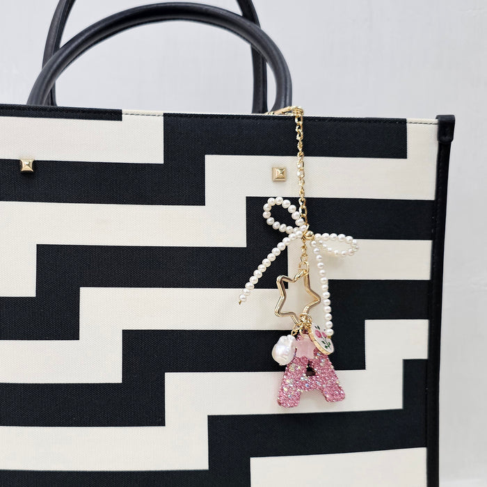 Sparkling Rhinestone Initial Letter With Pearls Bag Charm
