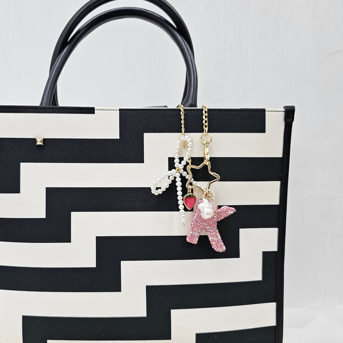 Sparkling Rhinestone Initial Letter With Pearls Bag Charm