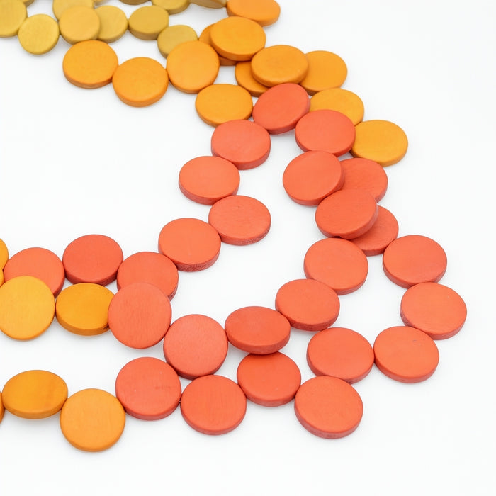 Orange and yellow circular tiles on a white background