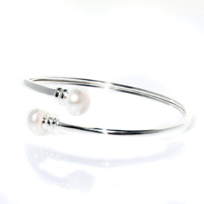 spiral wrap silver pearl bracelet