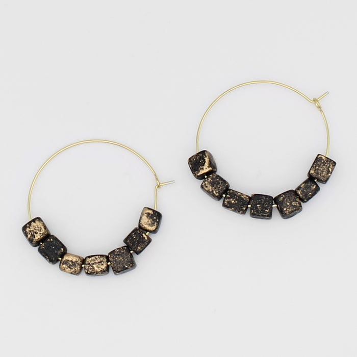 Square Black and Gold Hoop Dangle Earring - Sylca Designs - Chunky Jewelry