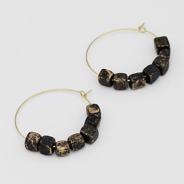 Square Black and Gold Hoop Dangle Earring - Sylca Designs - Chunky Jewelry