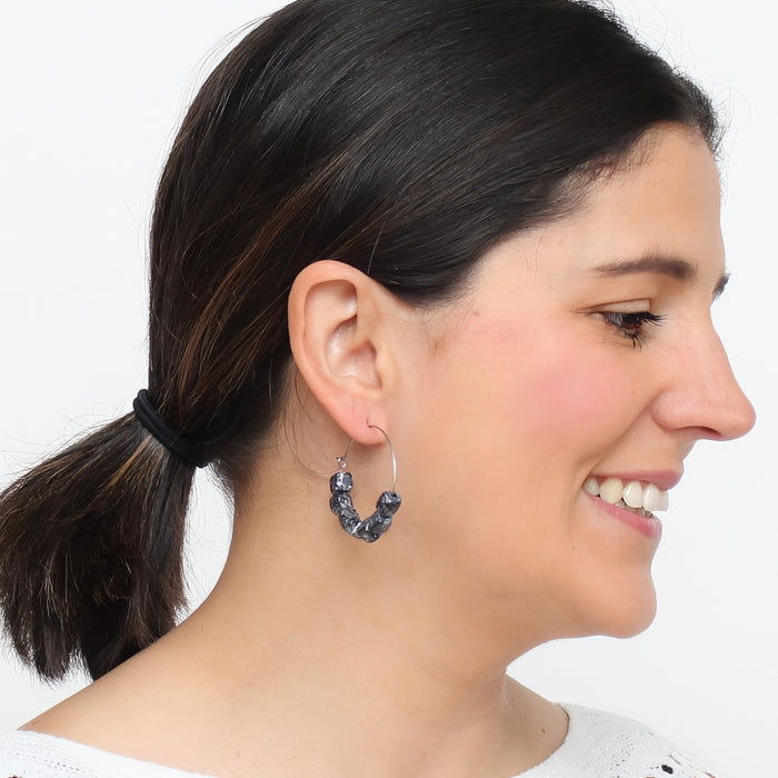 Square Black and Silver Hoop Dangle Earring - Sylca Designs - Chunky Jewelry