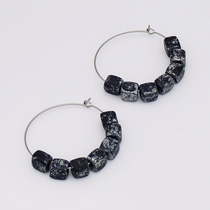 Square Black and Silver Hoop Dangle Earring - Sylca Designs - Chunky Jewelry