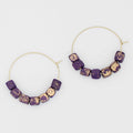 Square Purple and Gold Hoop Dangle Earring - Sylca Designs - Chunky Jewelry