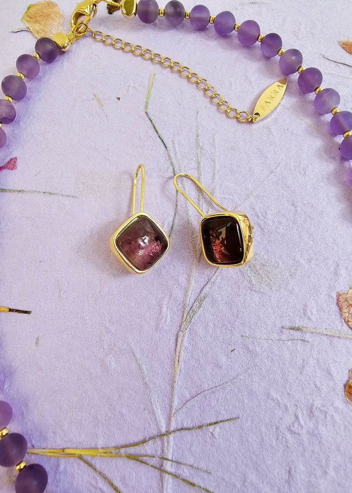 Square Shaped Amethyst Minimalist Earrings PE009