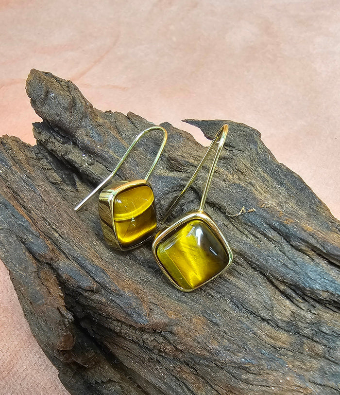 Square Shaped Tiger-eye Stone Earrings PE066