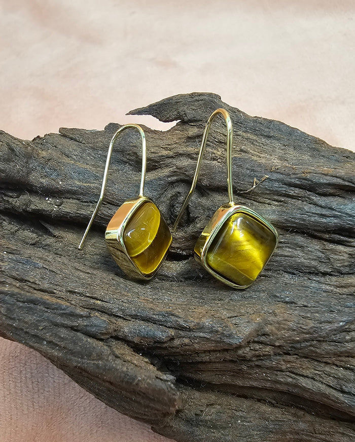 Square Shaped Tiger-eye Stone Earrings PE066