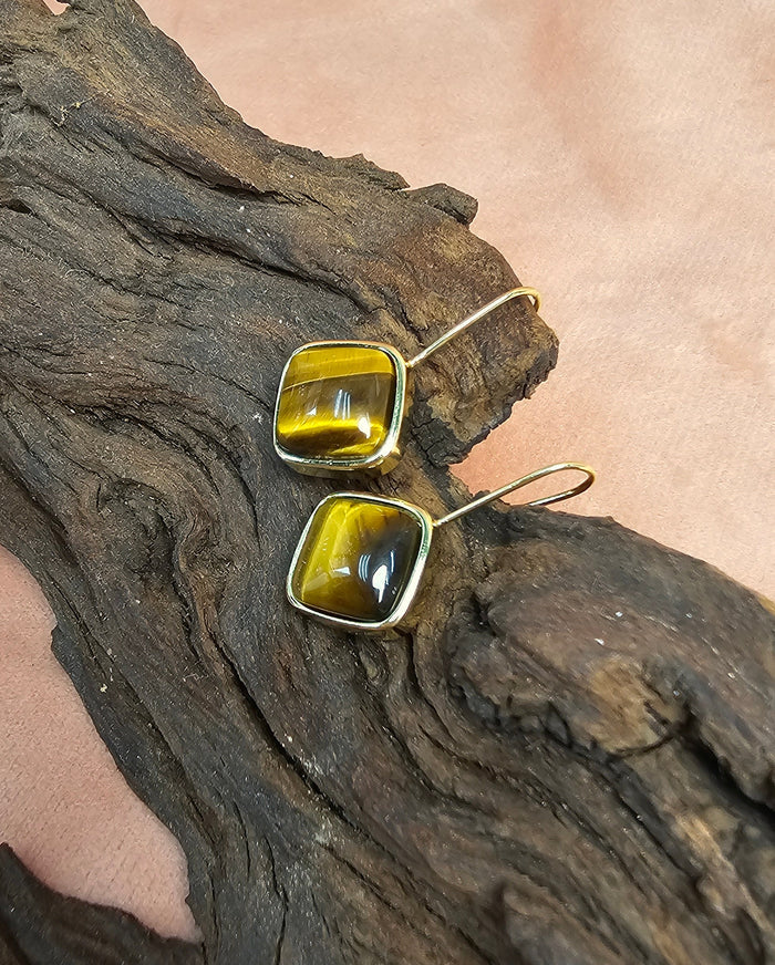 Square Shaped Tiger-eye Stone Earrings PE066