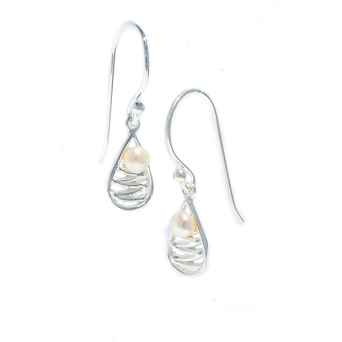 staircase dew drop pearl earrings small sterling silver
