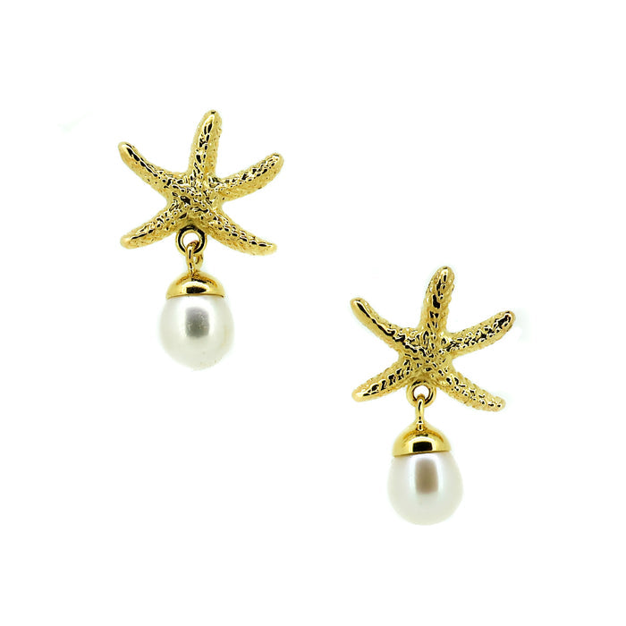 Starfish pearl stud earrings in gold vermeil over 925 sterling silver with freshwater pearls