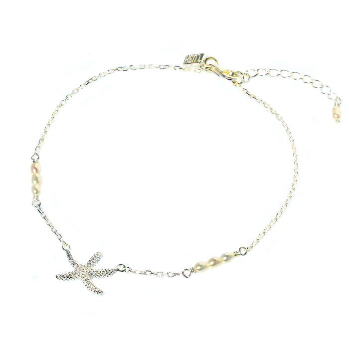 beachy silver starfish anklet