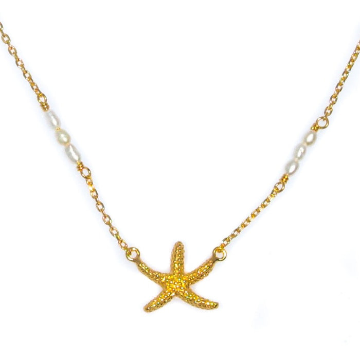 “Starfish rice pearl gold vermeil necklace designed in Broome Western Australia”