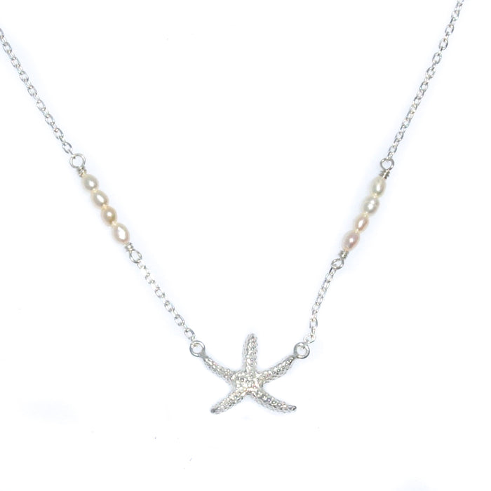 silver starfish necklace with pearls