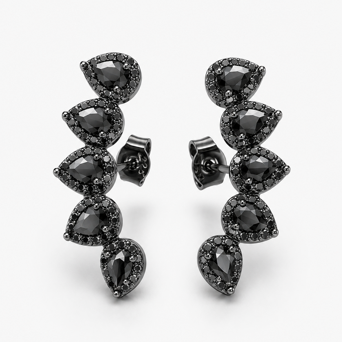 Sterling Silver Black Cubic Zirconia Pear Ear Crawler Earrings