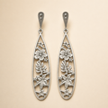 Sterling Silver Botanical Openwork Oval Drop Earrings