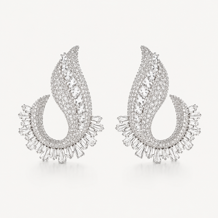 Sterling Silver Cubic Zirconia Flame Statement Earrings