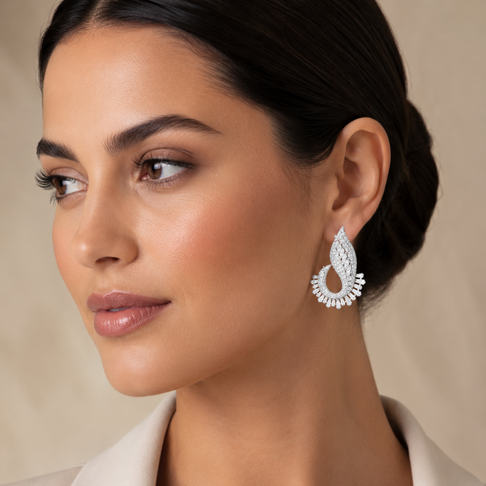 Sterling Silver Cubic Zirconia Flame Statement Earrings