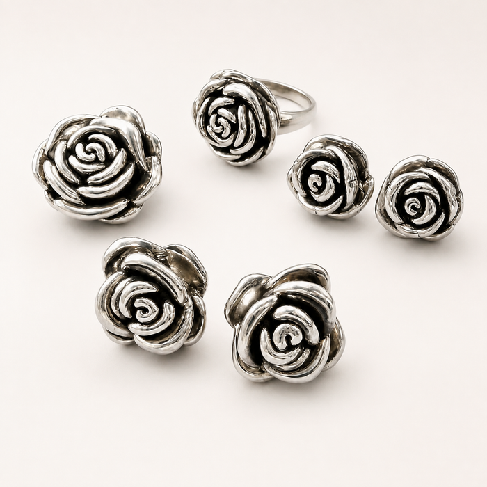Sterling Silver Electroform Rose Flower Pendant 26mm