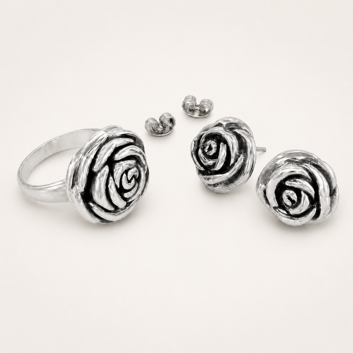 Sterling Silver Electroform Rose Flower Ring