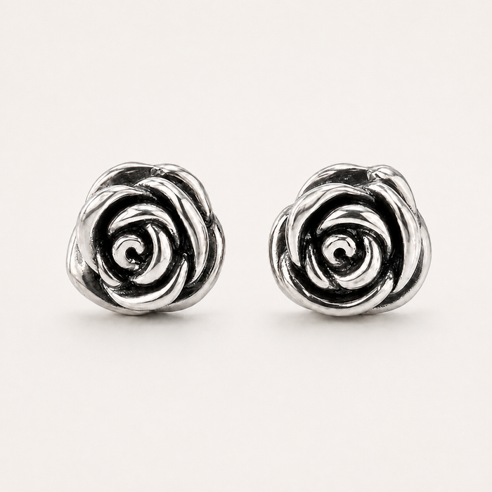 Sterling Silver Electroform Rose Flower Stud Earrings 18mm