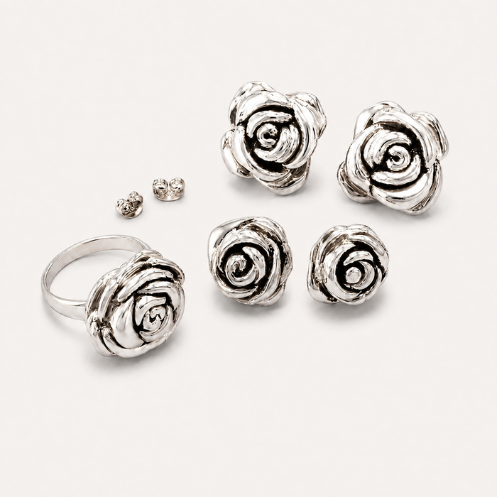 Sterling Silver Electroform Rose Flower Stud Earrings 18mm