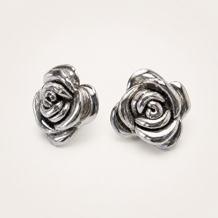 Sterling Silver Electroform Rose Flower Stud Earrings 25mm