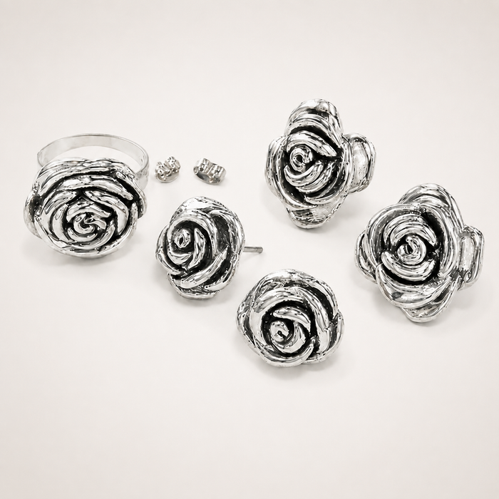 Sterling Silver Electroform Rose Flower Stud Earrings 25mm