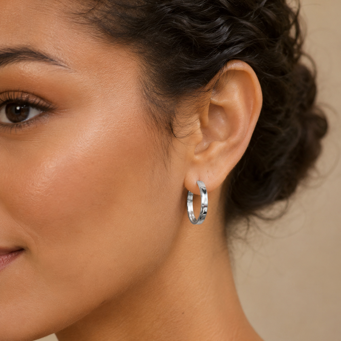 Sterling Silver Flat Rectangular Tube Hoop Earrings