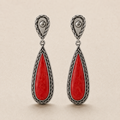 Sterling Silver Natural Coral Pear Drop Earrings