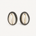 Sterling Silver Oxidized Cowrie Shell Oval Stud Earrings
