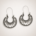 Sterling Silver Oxidized Filigree Crescent Hoop Earrings