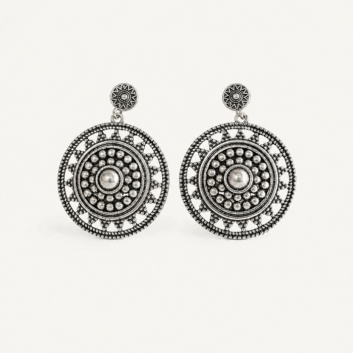 Sterling Silver Oxidized Mandala Disc Drop Earrings